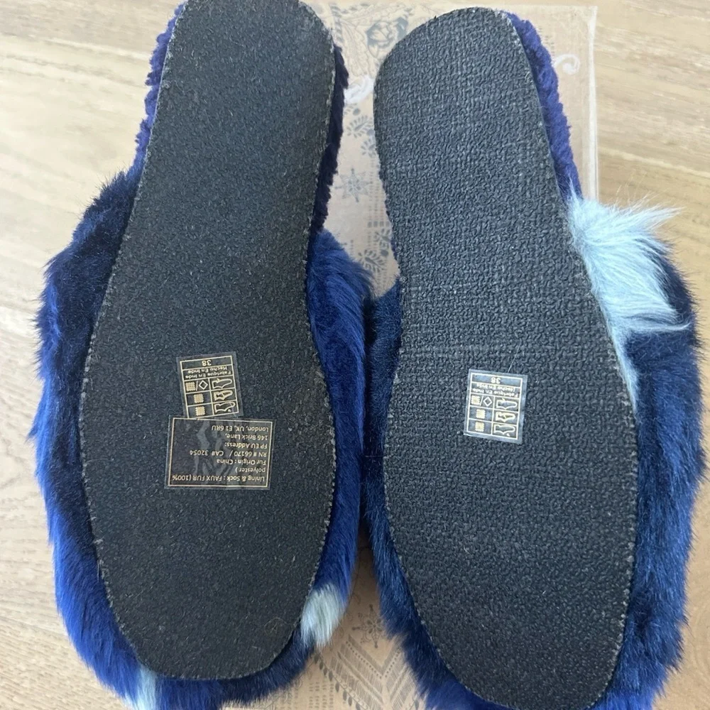 Free People Blue and Black Fur Slippers - Picture 6 of 12